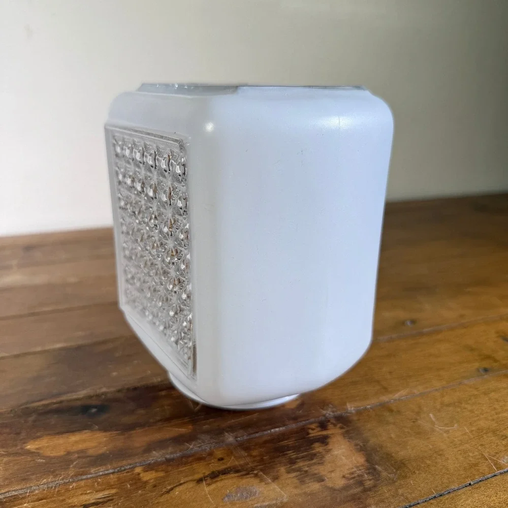 Vintage Light Globe Shade White Square Milk Glass Starburst Panel